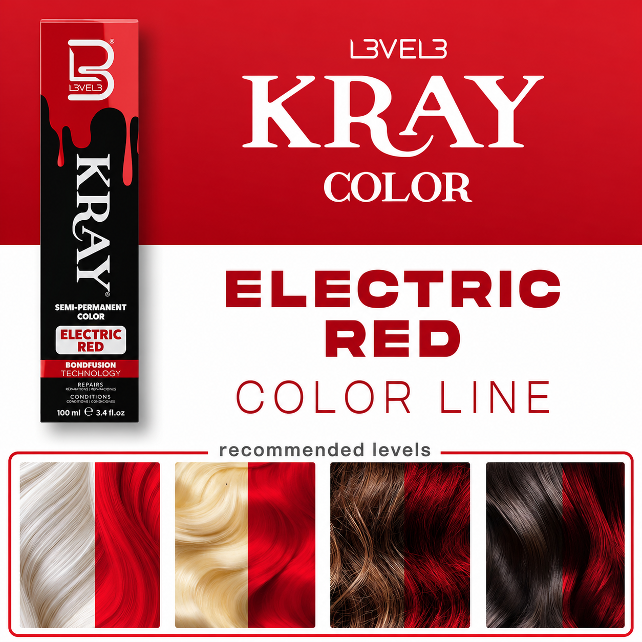 COULEUR SEMI-PERMANENTE ELECTRIC RED - LEVEL3 Le QG du Barbier