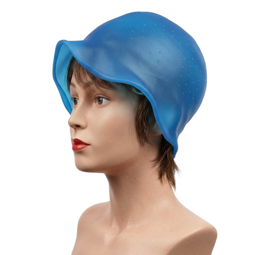 BONNET SILICONE CAOUTCHOUC BLEU AVEC CROCHET POUR MECHE Le QG du Barbier