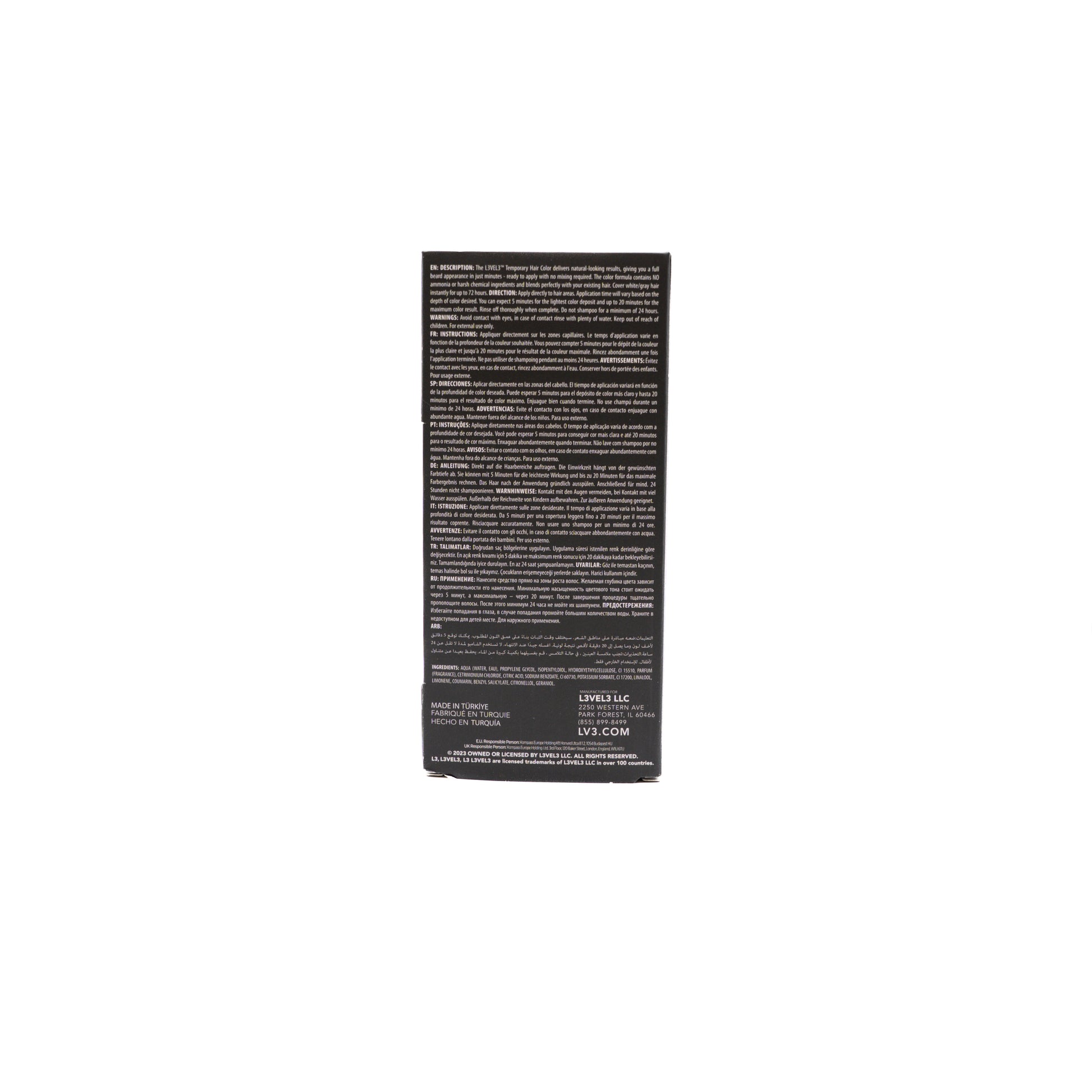 TEMPORARY HAIR ET BEARD COLOR BLACK 125ML - LEVEL3