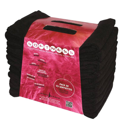 SERVIETTES MICROFIBRES NOIRES PACK DE 10 -JS Le QG du Barbier